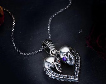スターリングシルバー製ハートスカルネックレス - 14～32インチ - Etsy