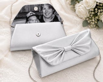 Custom Silk Clutch with Hidden Photo Lining, Personalized Bridal Purse, Wedding Accessory
