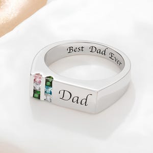 Custom Silver Dad Ring with Birthstones | Sterling Silver 925 Men Ring Birthstones | Birthstone Family Rings | Gifts for Father and Dad Ring