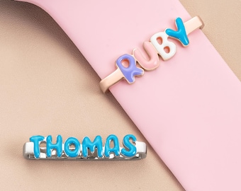 Personalized Bubble Letter Watch Charm, Custom Name Apple Watch Band Charm, Colorful Enamel Watch Jewelry Gift for Her