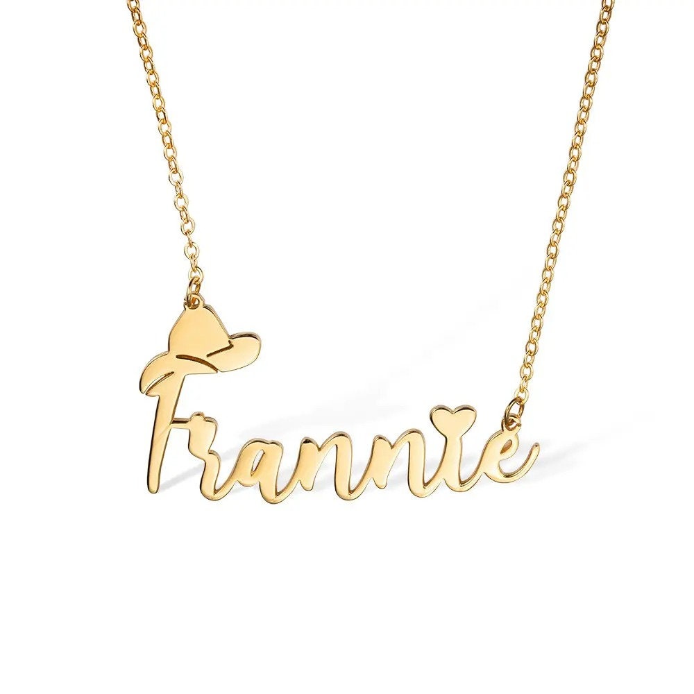 Personalized Name Necklace with Cowboy Hat | Cowboy Fashion, Cowboy Necklace, Name Necklace with Heart | Gift for Friend/Cowboy, Horse Lover