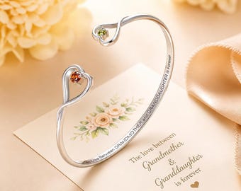 Personalized Birthstone Heart Bracelet | Grandma & Granddaughter Forever Bond Jewelry | Custom Elegant Gift for Grandma