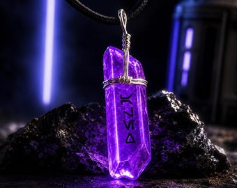 Personalized Kyber Crystal Necklace | Custom Aurebesh Name Pendant | Jedi Inspired Sci-Fi Gift for Star Wars Fans