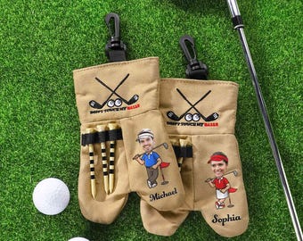 Personalized Golf Ball Bag with Photo & Name, Custom Golf Ball Holder with Tee Storage, Funny Golf Gift for Dad