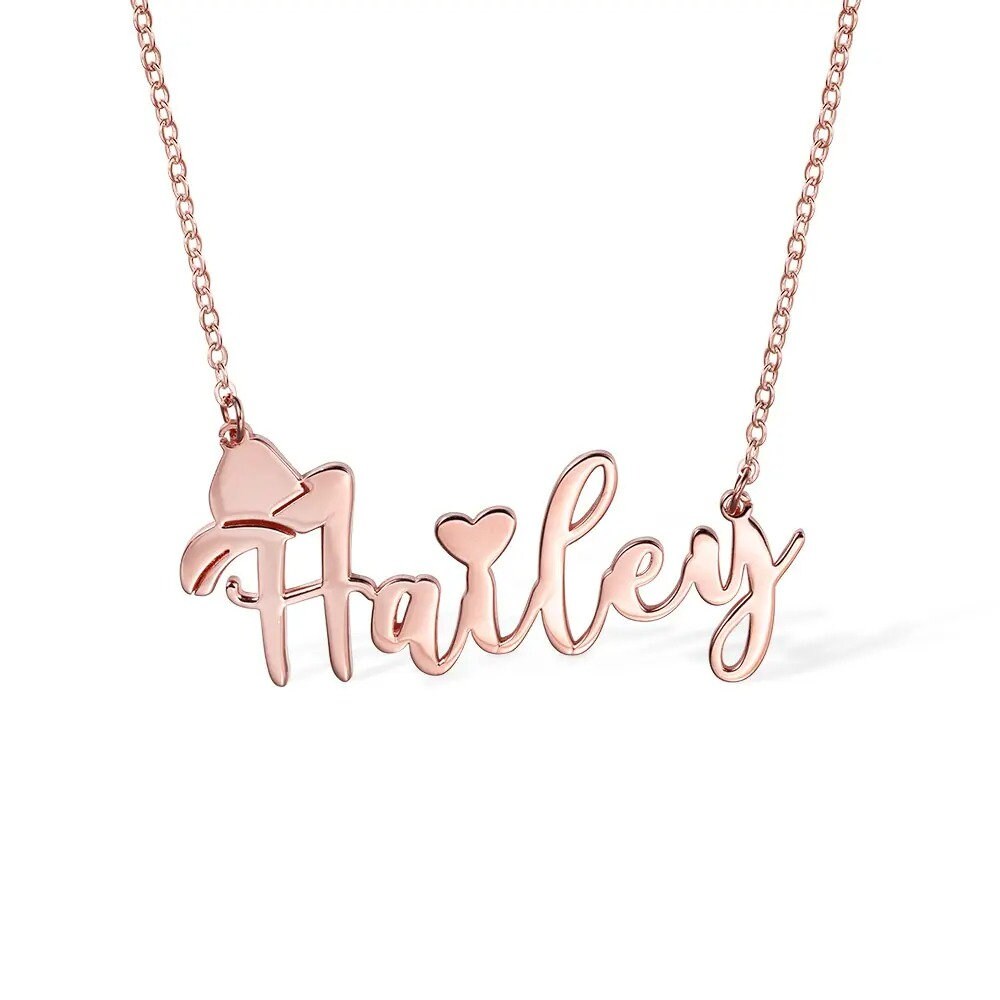 Personalized Name Necklace with Cowboy Hat | Cowboy Fashion, Cowboy Necklace, Name Necklace with Heart | Gift for Friend/Cowboy, Horse Lover
