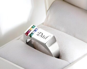 Personalized Men's Ring with Birthstones | Sterling Silver 925 Dad Men Ring Birthstones | Birthstone Family Rings | Gifts for Father and Dad