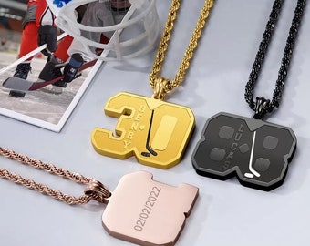 Custom Ice Hockey Numbers Necklace with Name | Hockey Team Gifts for Champion | Gifts for Kids Hockey Players | Gifts for Men and Sport Fans