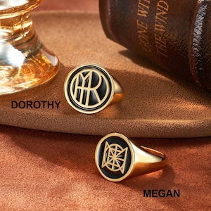 Anello con sigillo personalizzato con nome e logo / Anello con monogramma unico in argento sterling 925 / Regali di coppia per compleanno/laurea/anniversario per donne/uomini