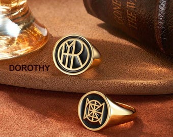 Personalized Name Logo Signet Ring | Unique Monogram Ring Sterling Silver 925 | Birthday/Graduation/Anniversary Couple Gifts for Women/Men
