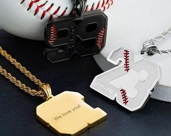 Personalized Baseball Name Necklace | Custom Name Softball Sport Necklace | Sports Number Necklace Pendant | Gifts for Baseball Fan Players