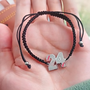 Custom Name Sport Number Adjustable Bracelets | Baseball/Softball Gifts for Baseball Player | Personalized Braided Baseball Number Bracelets