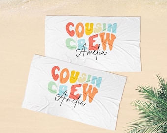 Personalized Cousin Crew Beach Towel with Name | Custom Quick Dry Family Vacation Towel | Summer Beach, Pool, Camping & Reunion Gift