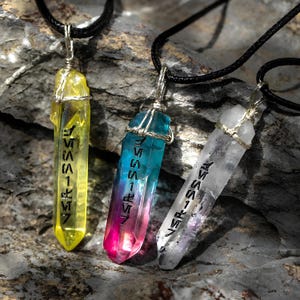 Custom-made Kyber Crystal Necklace | Name Crystal Necklace Gift for Star-war Fan | Kyber Name Jedi Necklace | Aurebesh Text Crystal Necklace