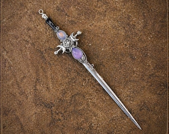 Witch Hair Stick for Thick Hair – Gothic Triple Moon Hair Pin, Purple Sword Hair Dagger, Strong Hold Bun Stick, Witchcore Gift for Her