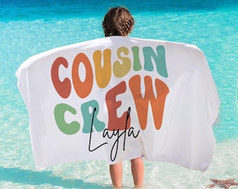 Personalized Cousin Crew Beach Towel with Name | Quick Dry Multicolor Family Vacation Towel | Summer Holiday, Camping & Beach for Cousins