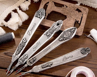 Taglia-cuciture personalizzato con nome inciso, strumento da cucito vintage in lega, regalo per sarto, amante del cucito, mamma, nonna, accessorio da cucito personalizzato