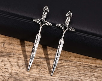 Black Retro Hip Hop Sword Ear Studs | Stainless Steel Sword Earring Men | Hip Hop Earring Style