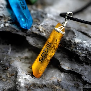 Custom-made Kyber Crystal Necklace | Name Crystal Necklace Gift for Star-war Fan | Kyber Name Jedi Necklace | Aurebesh Text Crystal Necklace