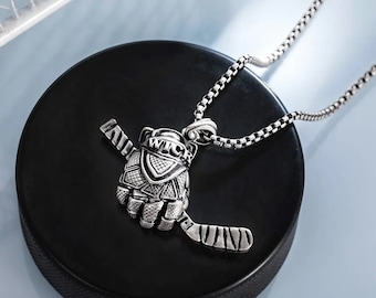 Custom Name Ice Hockey Necklace | Personalized Name Hockey Stick Necklace | Hockey Glove Pendant Silver 925 | Gift for Friend/Hockey Players
