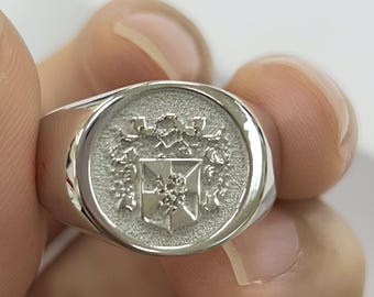 Familie zegelring sterlingzilver 925 | Gepersonaliseerde zegelring familiewapen | Aangepaste zegelring familie lakzegel | Cadeaus voor mannen, papa
