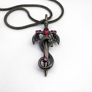 Dragon and Sword Necklace with Birthstone Necklace | Dragon Sword Necklace Birthstone | Gothic Jewellery Gift for Men and Women Gifts Ghotic