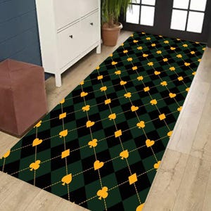 Tappeto da corridoio Argyle, tappeto a scacchi verdi e neri, tappeto con motivo a semi di carte, arredamento per sala da poker, tappeto per corridoio, tappeto per ingresso, tappeto a tema casinò