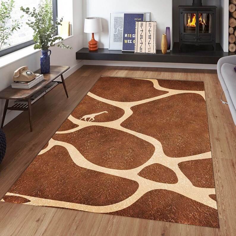 Safari Giraffe Area Rug, Brown Animal Rug, Minimalist Wildlife Accent ...