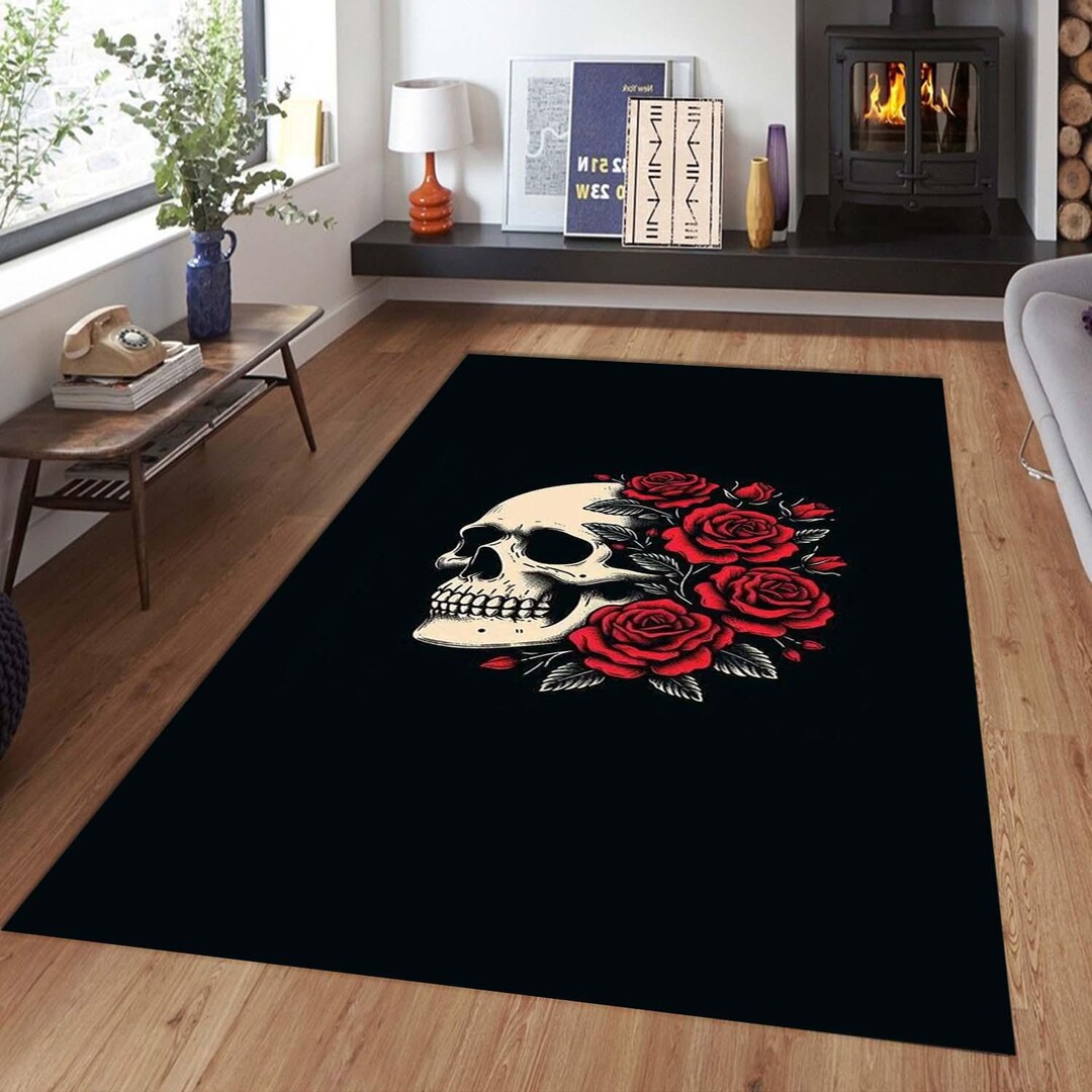 Skull and Roses Rug, Gothic Skull Floor Mat, Punk Grunge Rocker Decor ...