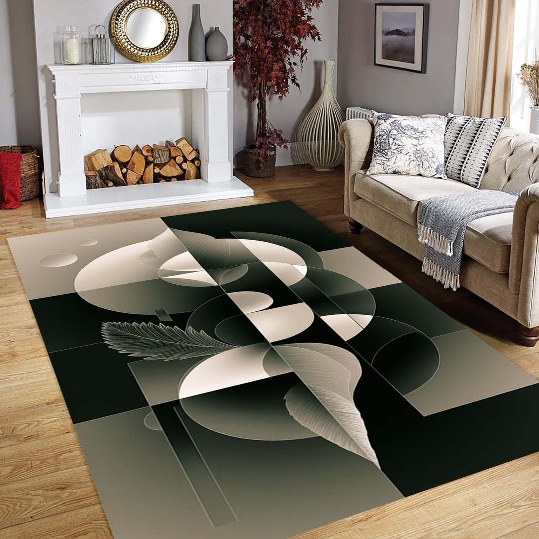 Sala Rug Abstract Geometric Modern Rug, Minimalist Black and Beige Floor Mat ...