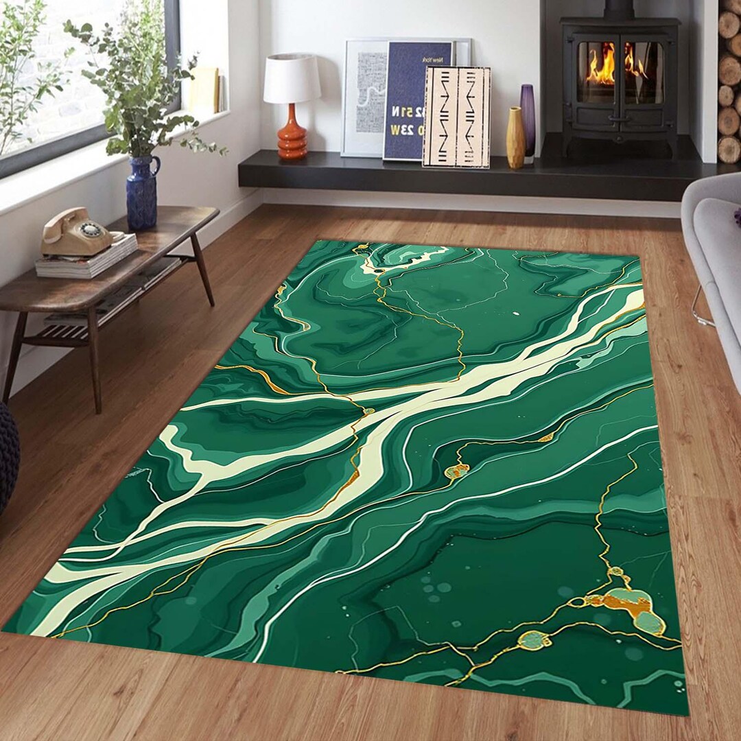Emerald Green Area Rug, Green Marble Rug, Aesthetic Rug, Art Rug, Home ...