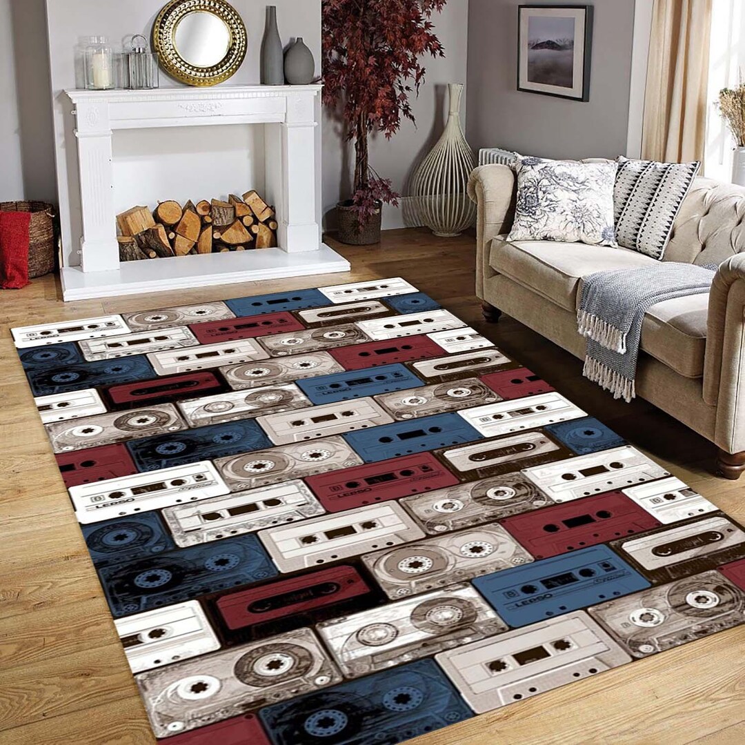 Retro Cassette Tape Rug, Vintage Music Lover Area Rug, Bedroom Rug ...