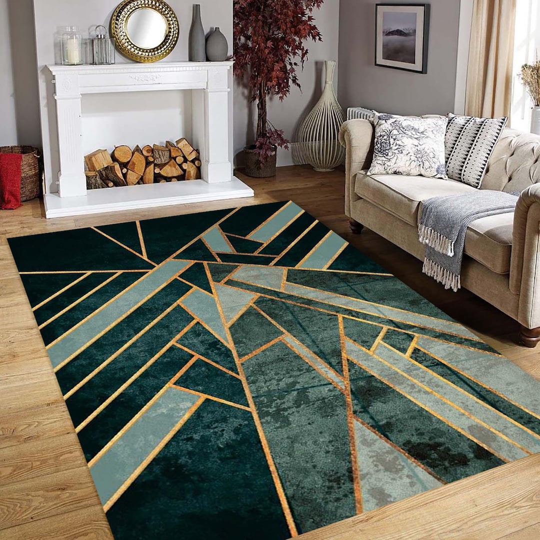 Deco Design Rug Art Deco Area Rug, Emerald Green Rug, Living Room Rug, Large Rug, Home ...