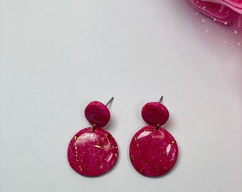 Ruby marble Earrings| Ruby earrings| Pink Earrings| Handmade polymer clay Earrings