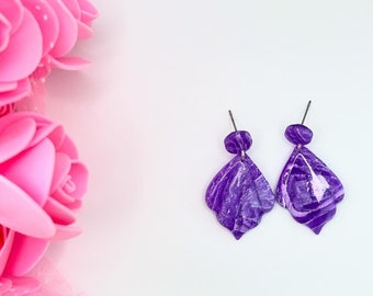 Amethyst marble Earrings| Purple Earrings| Handmade polymer clay earrings