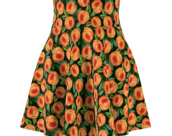 Falda skater con estampado de melocotón: estampado de frutas y hojas (corte en A)