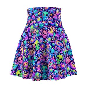 Kawaii Harajuku Decora Kei Pastel Goth Dreamcore Weirdcore Buitenaards Patroon Skaterrok Neon Ruimtewezens