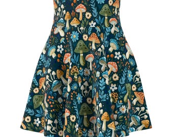 Women's Skater Skirt: Playful Mushroom Print - Soft Stretch Fabric