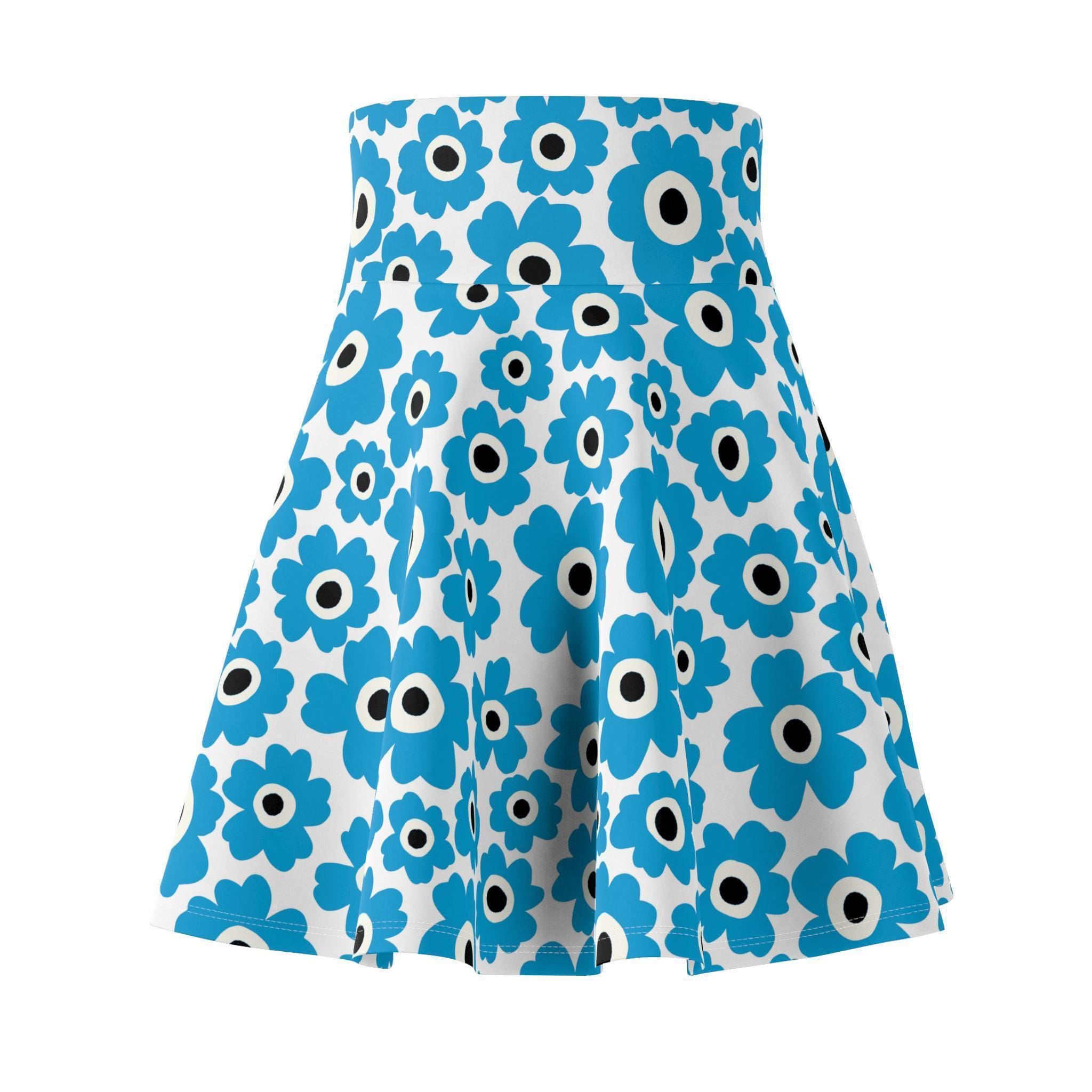 Daisy Print Skater Skirt: Retro Blue Turquoise Floral (high Rise