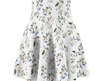 Skater Skirt: Blueberry Floral Print - Navy, High Waist Fit