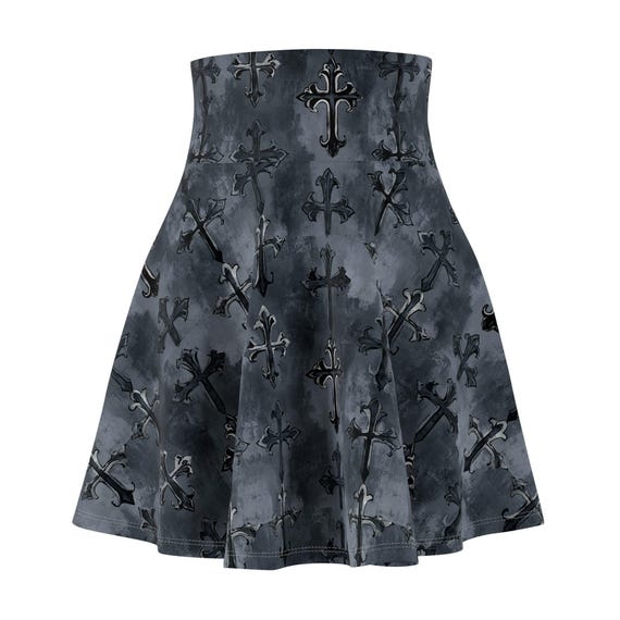 Gothic Cross Skater Skirt: Dark Grunge, High Waist Stretch - Etsy
