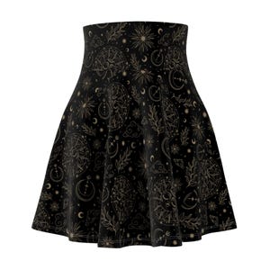 Witchy Skater Skirt: Moon Phase and Moth Print - High Waisted, Soft Purple