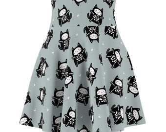 Kawaii-Skelettkatzen-Skaterrock, Pastell-Goth-Halloween