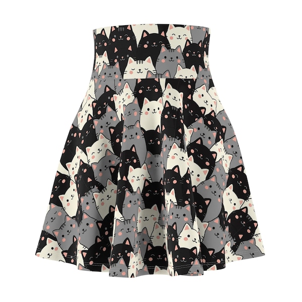 Falda skater con estampado de gatos - Cintura alta elástica, divertido estampado repetitivo