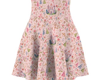 Sleeping Beauty Inspired Princess Castle Skater Skirt Aurora Fairy Tale Floral Storybook Fashion Cosplay