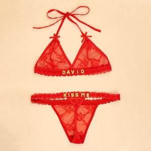 Benutzerdefinierte Kristall Name Dessous-Sets, Name BH, Name String, personalisierte Name Dessous Set, benutzerdefinierte Name Lace Tangas, benutzerdefinierte Name G-Strings