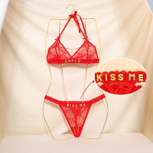 Custom Crystal Name Lingerie Sets, Name Bra, Name Thong, Personalized Name Lingerie Set, Custom Name Lace Thongs, Custom Name G-strings