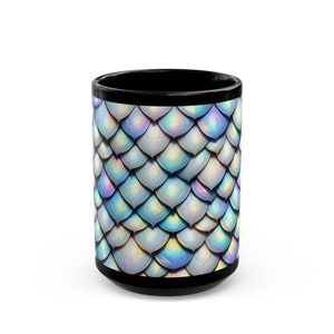 Shimmering Dragon Scales Mug Black, Dragon Scales Mug, Dragon Scale Pattern, Fantasy Mug, Fantasy Gift, Dragon Gift, Fantasy Lover Gift
