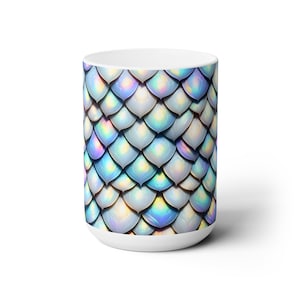 Shimmering Dragon Scales Mug White, Dragon Scales Mug, Dragon Scale Pattern, Fantasy Mug, Fantasy Gift, Dragon Gift, Fantasy Lover Gift