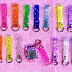 Large Tamagotchi Tag key chains- Transparent Holographic Stars