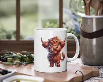 Highland Cow Mug, Adorable Coffee Mug, Gift for Famers, Gift for Cow Lovers, Heiland Cow, Scottish Mug, Scottish Souvenir